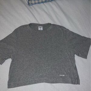 Gray Short-Sleeve Ribbed Crop Tee